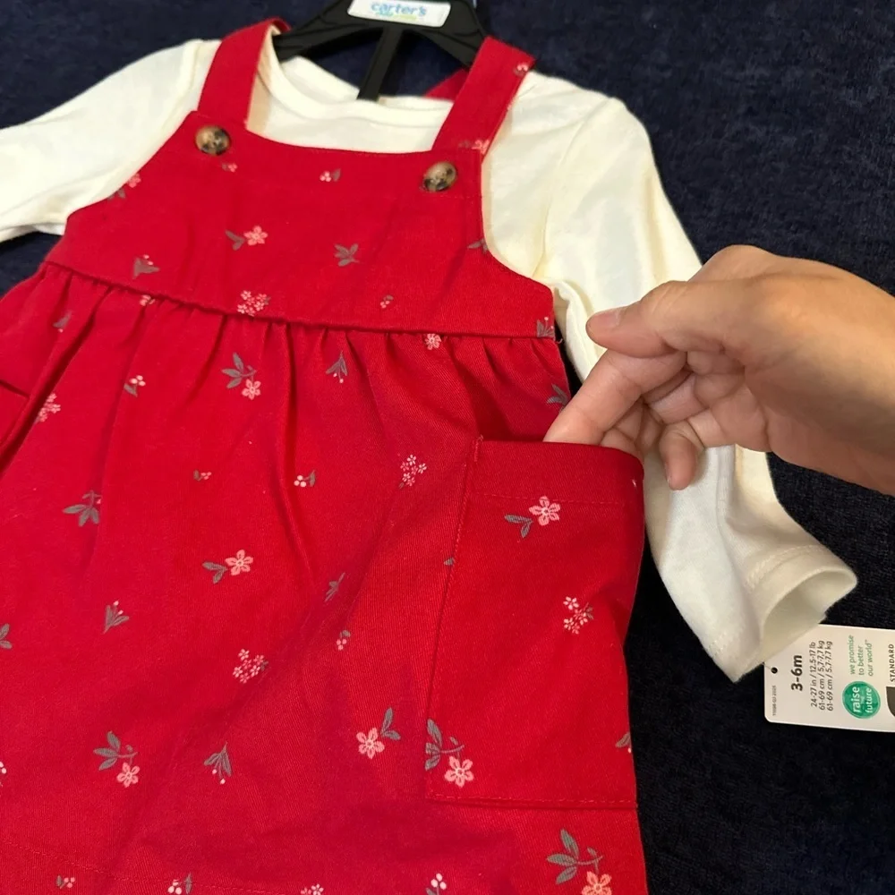 Carter's Red Floral Jumper with White Sleeves